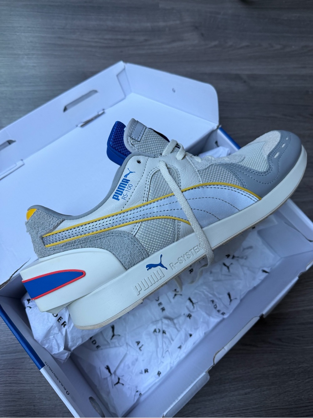 PUMA x Ader RS-100 Retro Runner Sneakers - Gray with Yellow Accent
